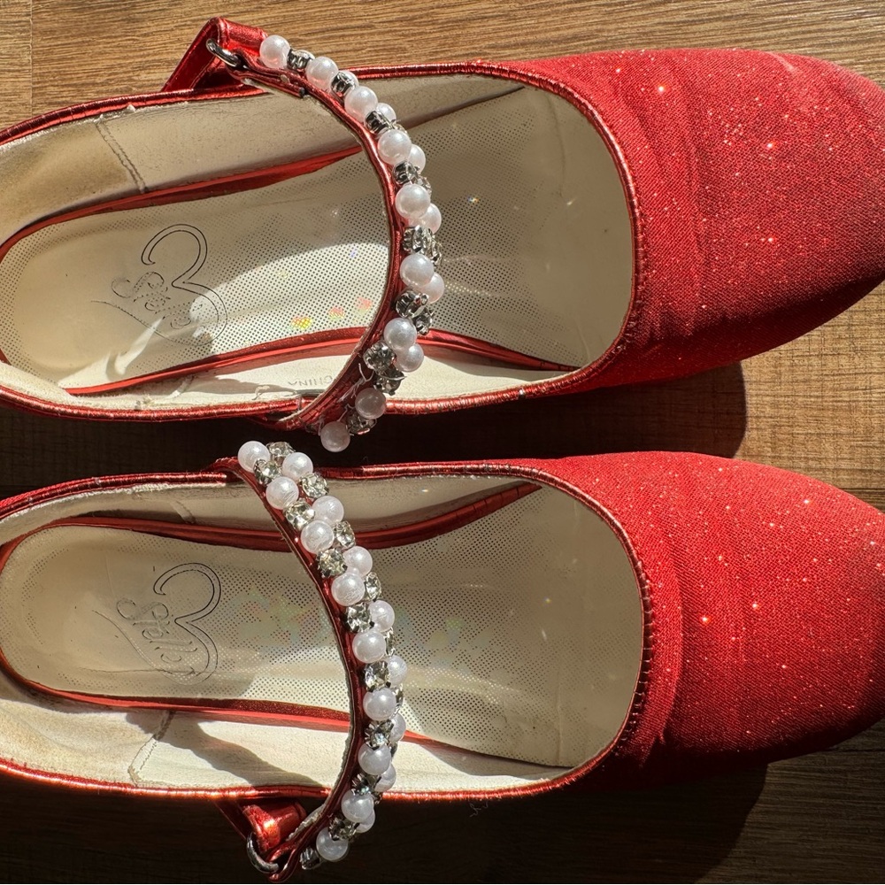 Ruby Slippers | Christmas | Holiday Red Sparkle Mary Jane Girls Kitten Heels